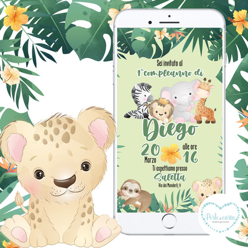 Invito Di Compleanno Safari, Invito Di Compleanno Wild One, Invito Alla Prima Festa Di Compleanno Degli Animali Della Giungla, Tema Del Primo Compleanno Del Ragazzo - 35E - Italia - Foto 9