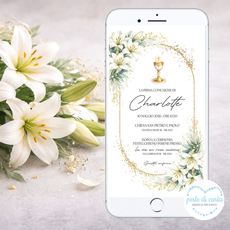 PRIMA COMUNIONE invito digitale gigli, biglietto di invito whatsapp