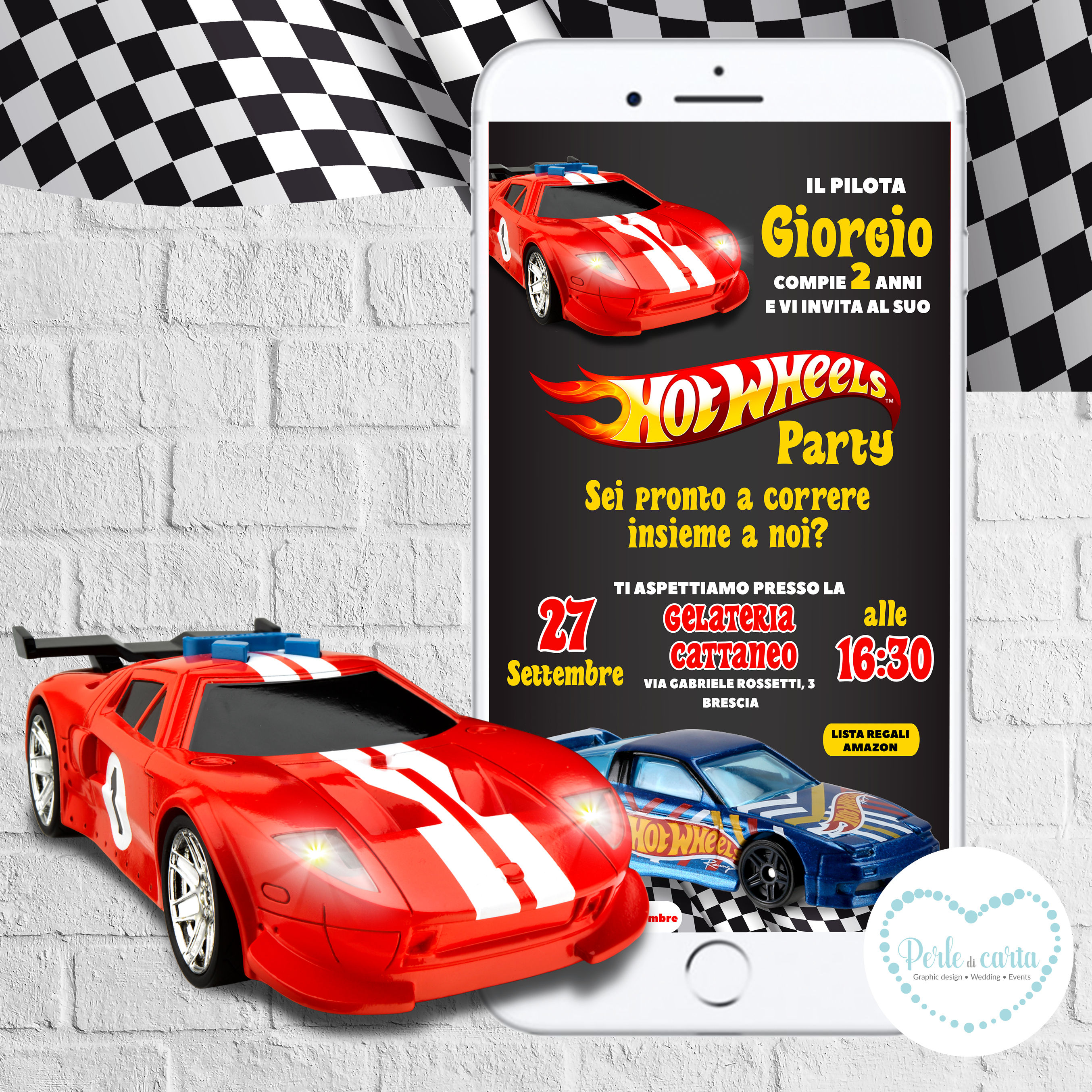 HOT WHEELS invito digitale compleanno biglietto invito whatsapp macchine