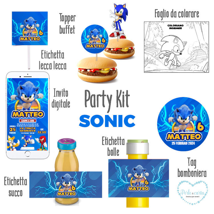 SONIC party kit festa di compleanno personalizzato digitale