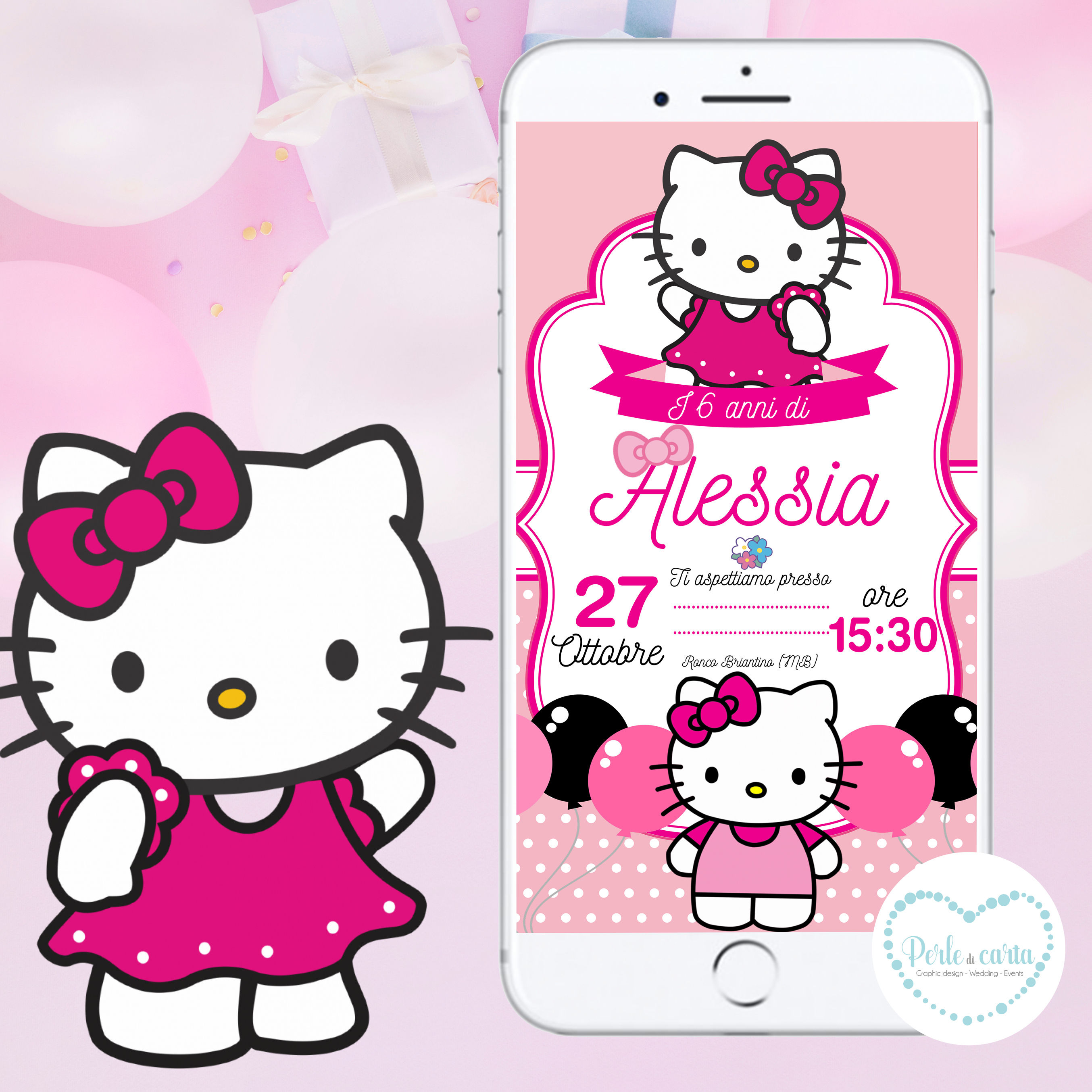 HELLO KITTY invito digitale compleanno whatsapp personalizzato festa