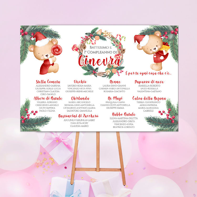 Tableau battesimo compleanno personalizzato a tema orsetti di natale