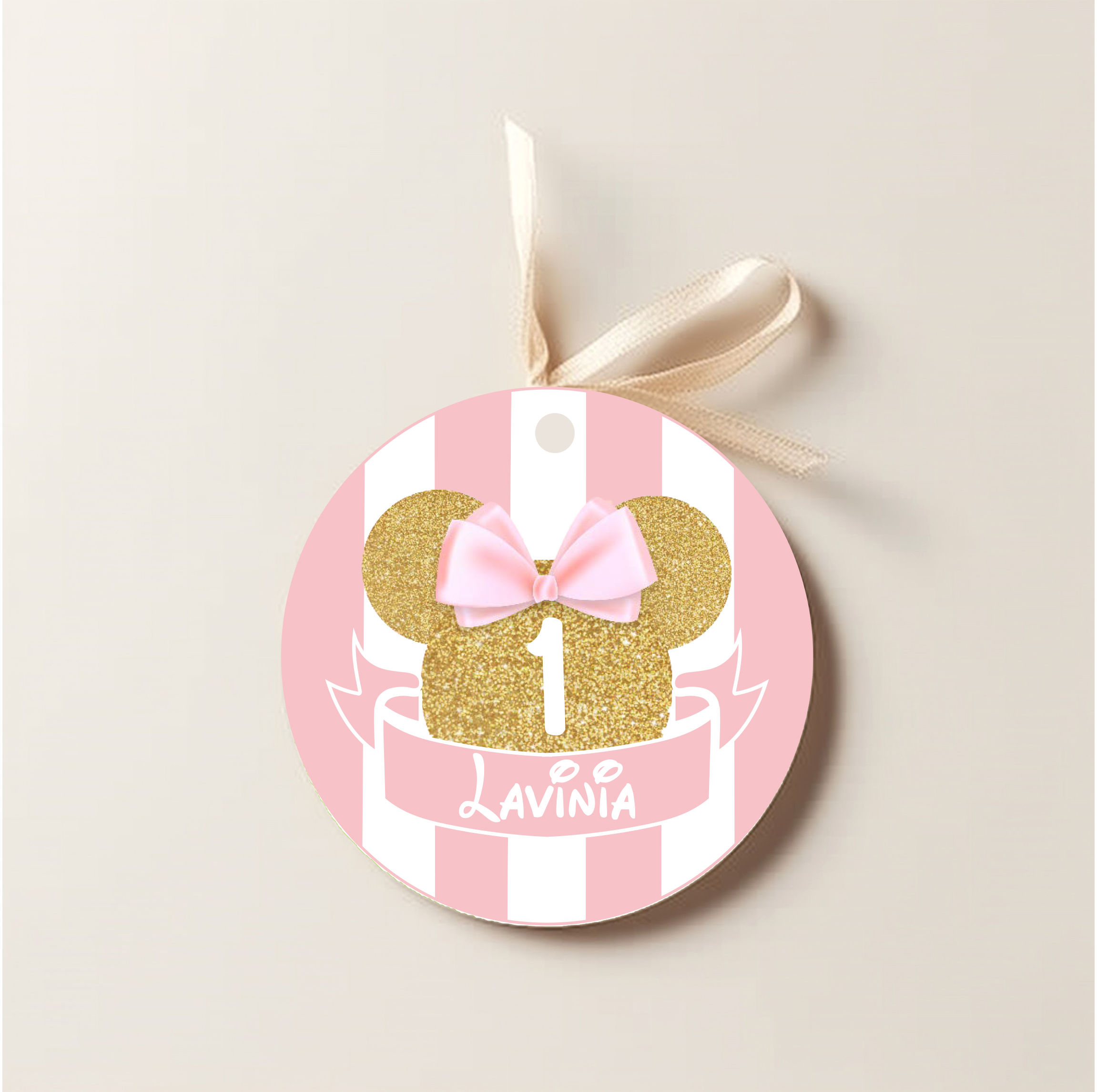 MINNIE ORO E ROSA tag bomboniera digitale biglietti compleanno confetti