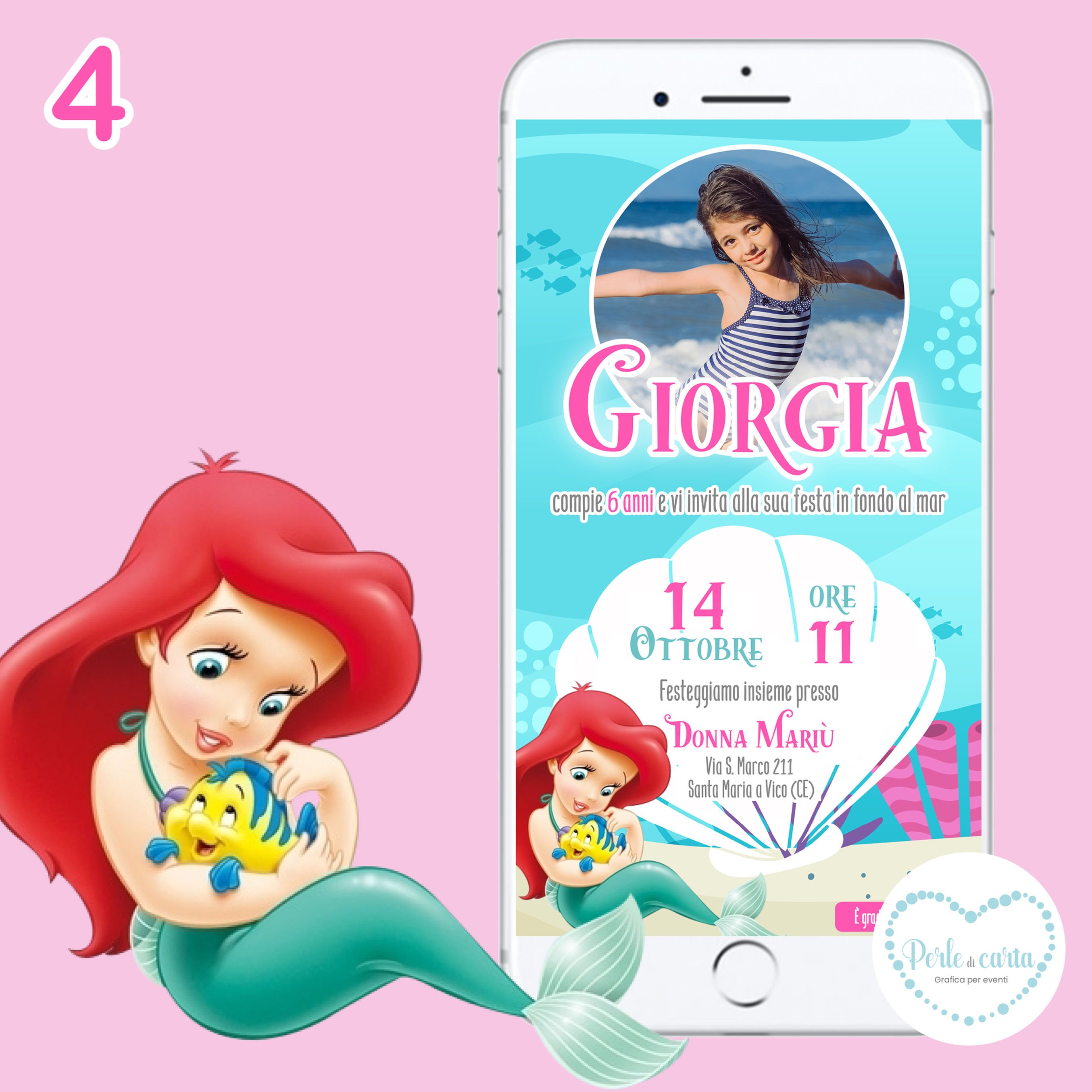 LA SIRENETTA ARIEL invito digitale compleanno whatsapp festa sirena