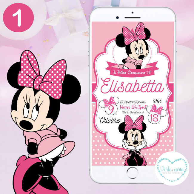 MINNIE invito digitale compleanno whatsapp personalizzato
