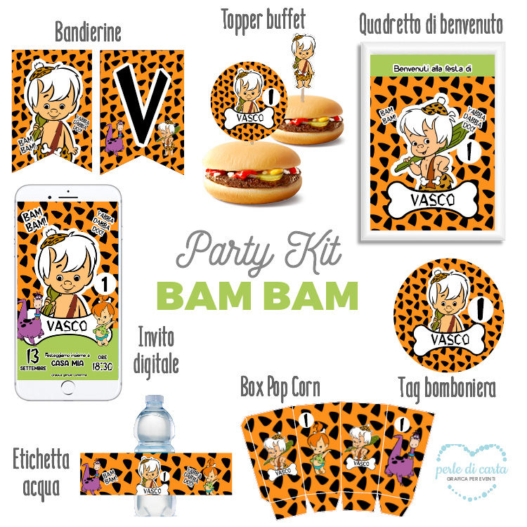 BAM BAM FLINTSTONES party kit compleanno festa personalizzata