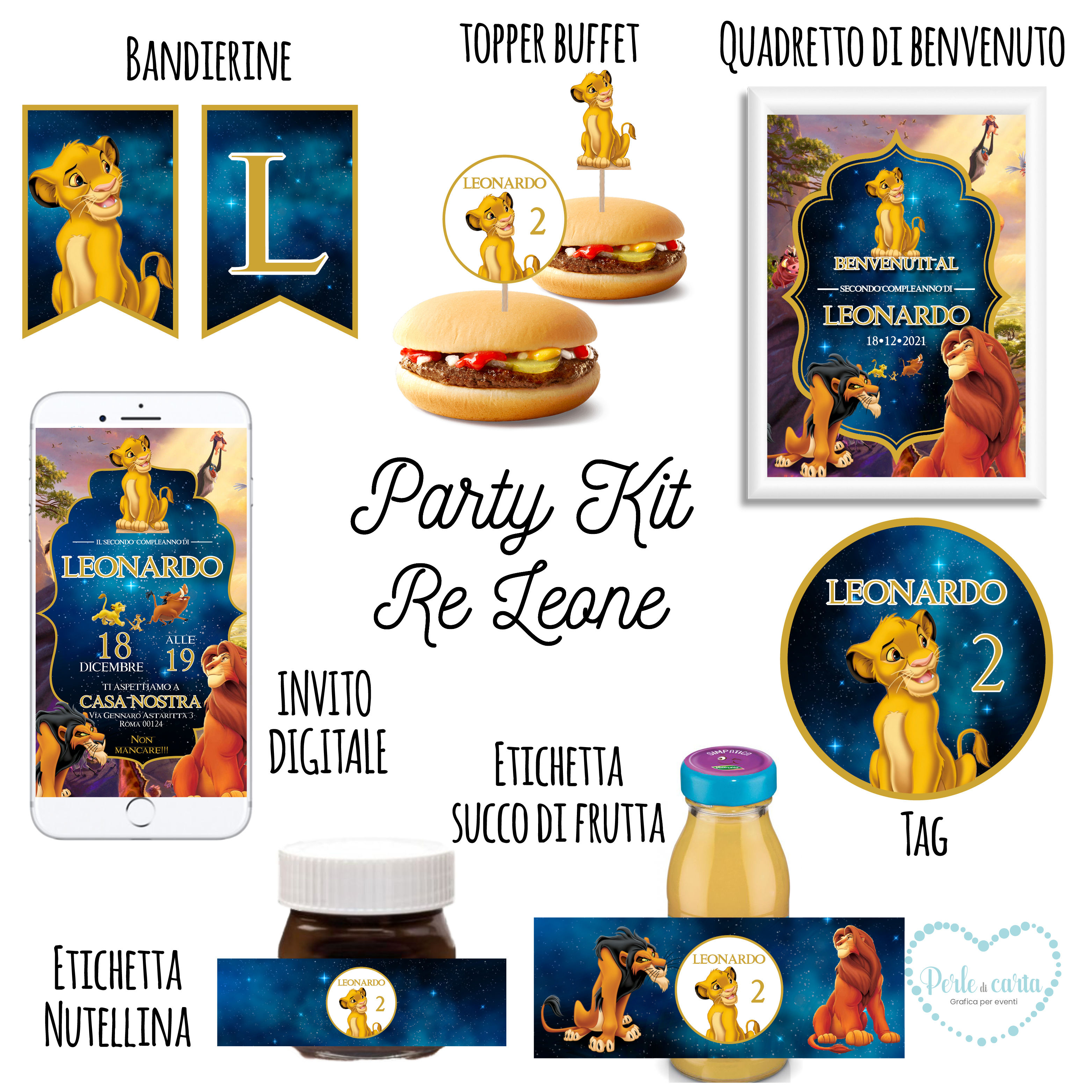 RE LEONE SIMBA party kit compleanno personalizzato festa per bambino a tema giungla leone