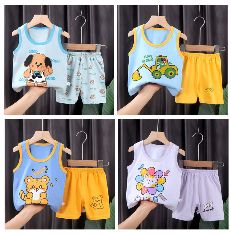 Miniatura: 2PCS Children Clothing Vest Suit Children's Sets Summer Cotton T-Shirts Shorts B