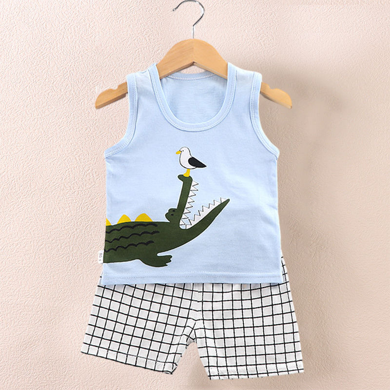 Miniatura: Children's Clothing Print Sleeveless Tops Shorts Cute Breathable Kids Summer Ves