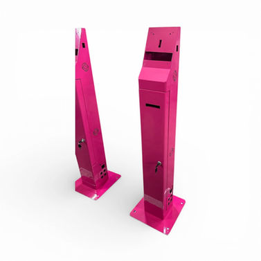 pink kiosk stands with lockable metal body and floor mount base plate