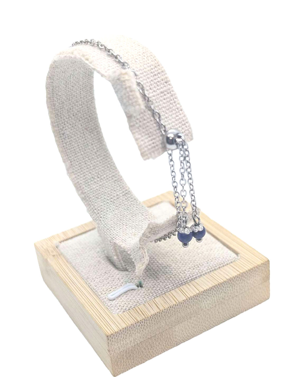Thumbnail: Bracelet lapis lazuli tube sur présentoir vue de dos | Bijou acier inoxydable | Pierre naturelle | Fait main
