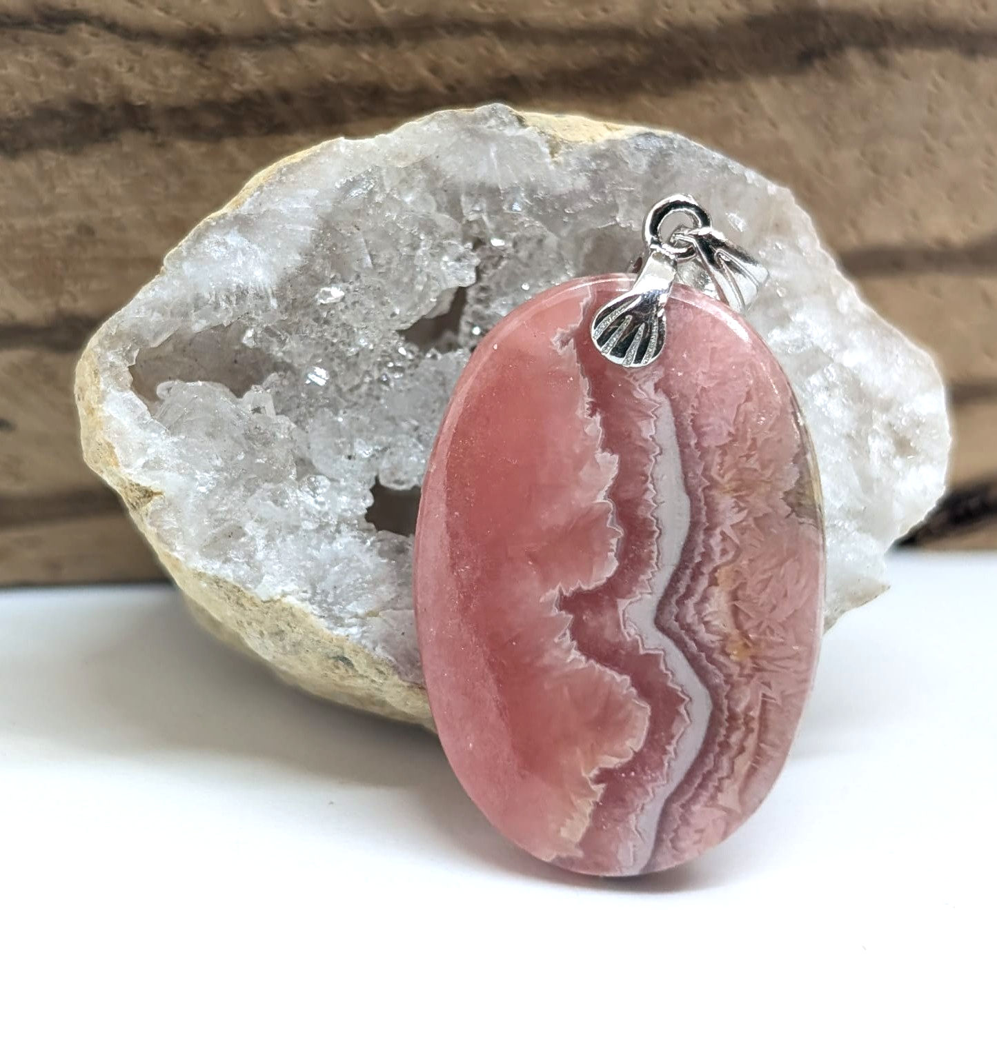 Pendentif Rhodochrosite et Argent 925 forme Ovale