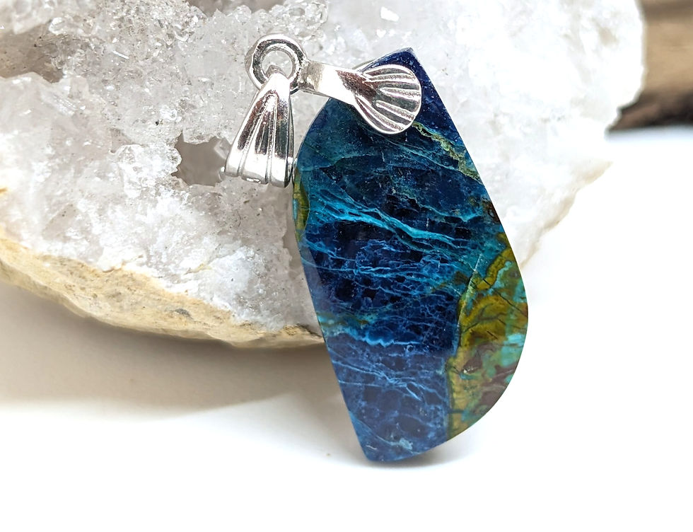 Pendentif azurite malachite et argent 925 forme orignale