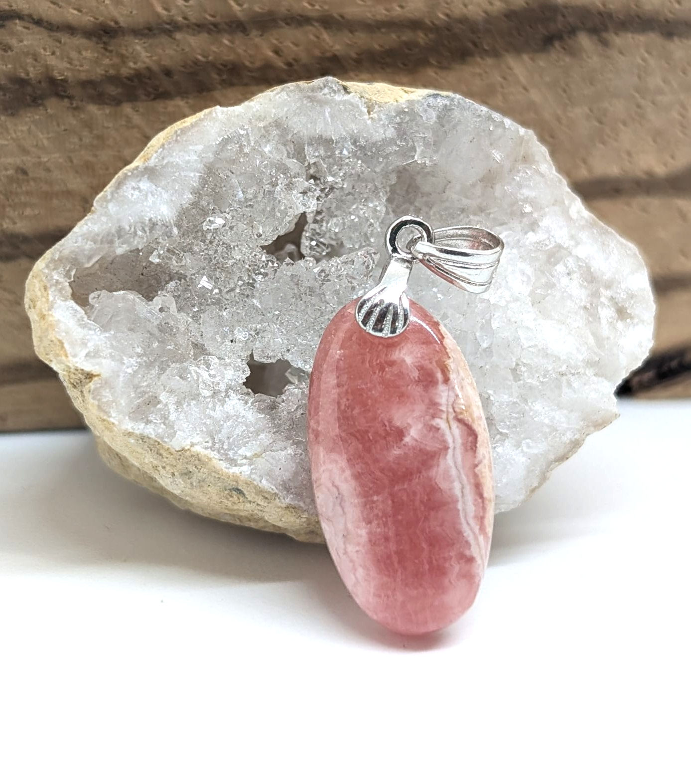 Pendentif Rhodochrosite et Argent 925 forme Ovale Allongée