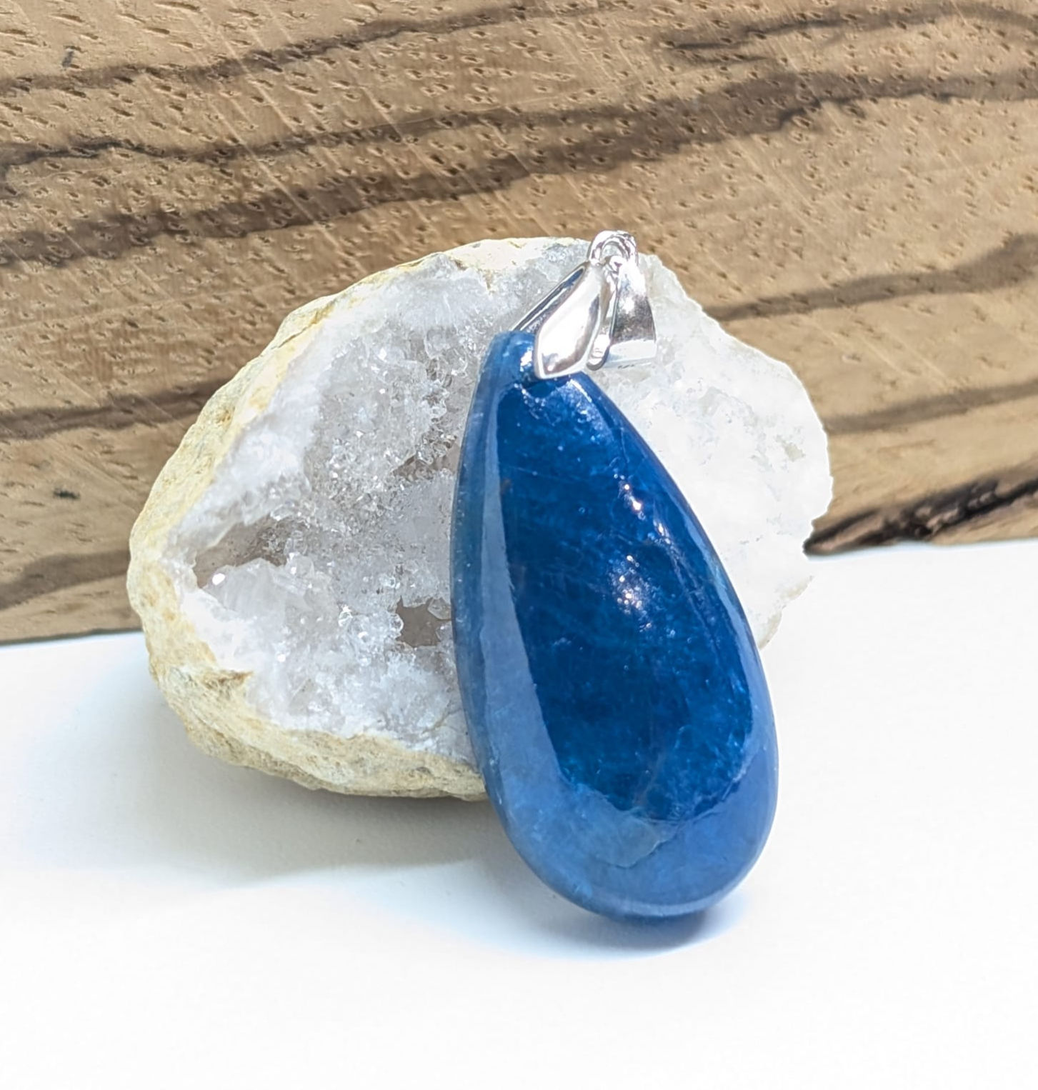 Pendentif Apatite et Argent 925 forme Goutte longue grande