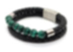 vue de coté malachite Congo bracelet homme cuir et pierre