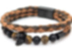 vue de coté Onyx mat oeil du tigre bracelet homme cuir, pierre, crâne