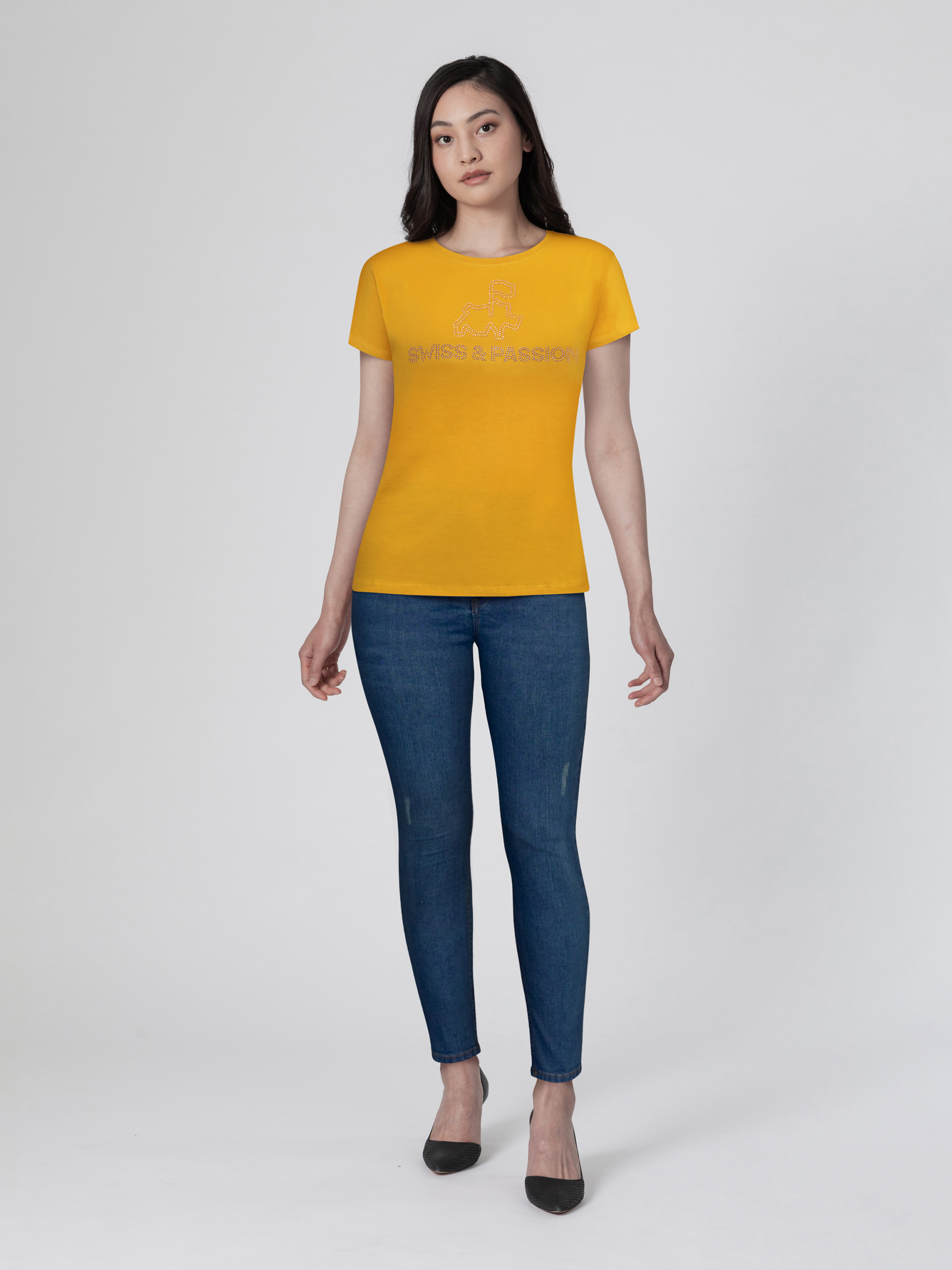 Damen Steinarbeit T-Shirt-Gelb