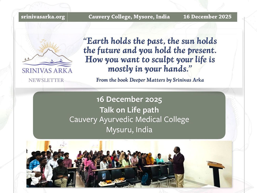 Newsletter: Talk on Life Path at Cauvery Ayurvedic Medical College