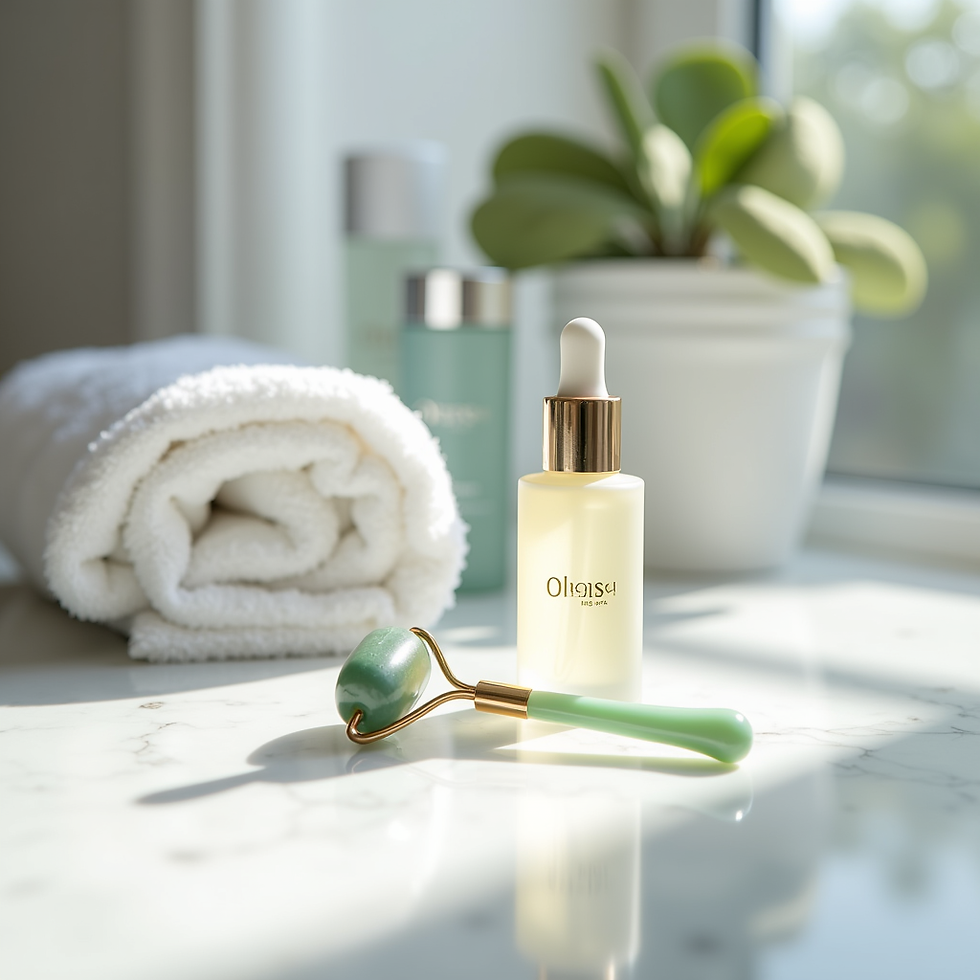 Refreshing sun scene w towel and face roller