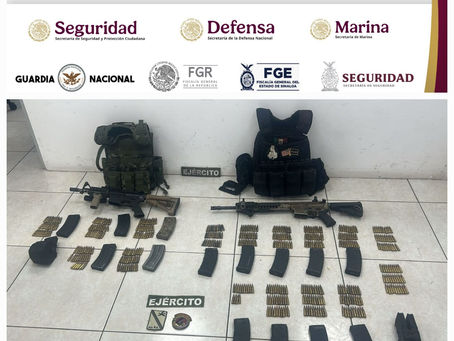 Tras agresión en Culiacán, Grupo Interinstitucional asegura a 2 civiles, un vehÃculo, armas, cargadores, cartuchos y equipo táctico