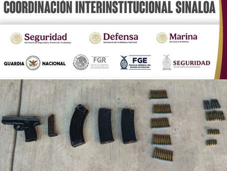 Grupo Interinstitucional asegura arma de fuego, cargadores y municiones de distintos calibres en Guasave