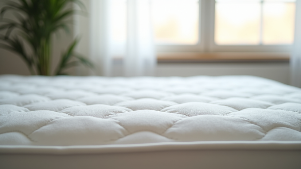 Eye-level view of a clean mattress in a bright bedroom