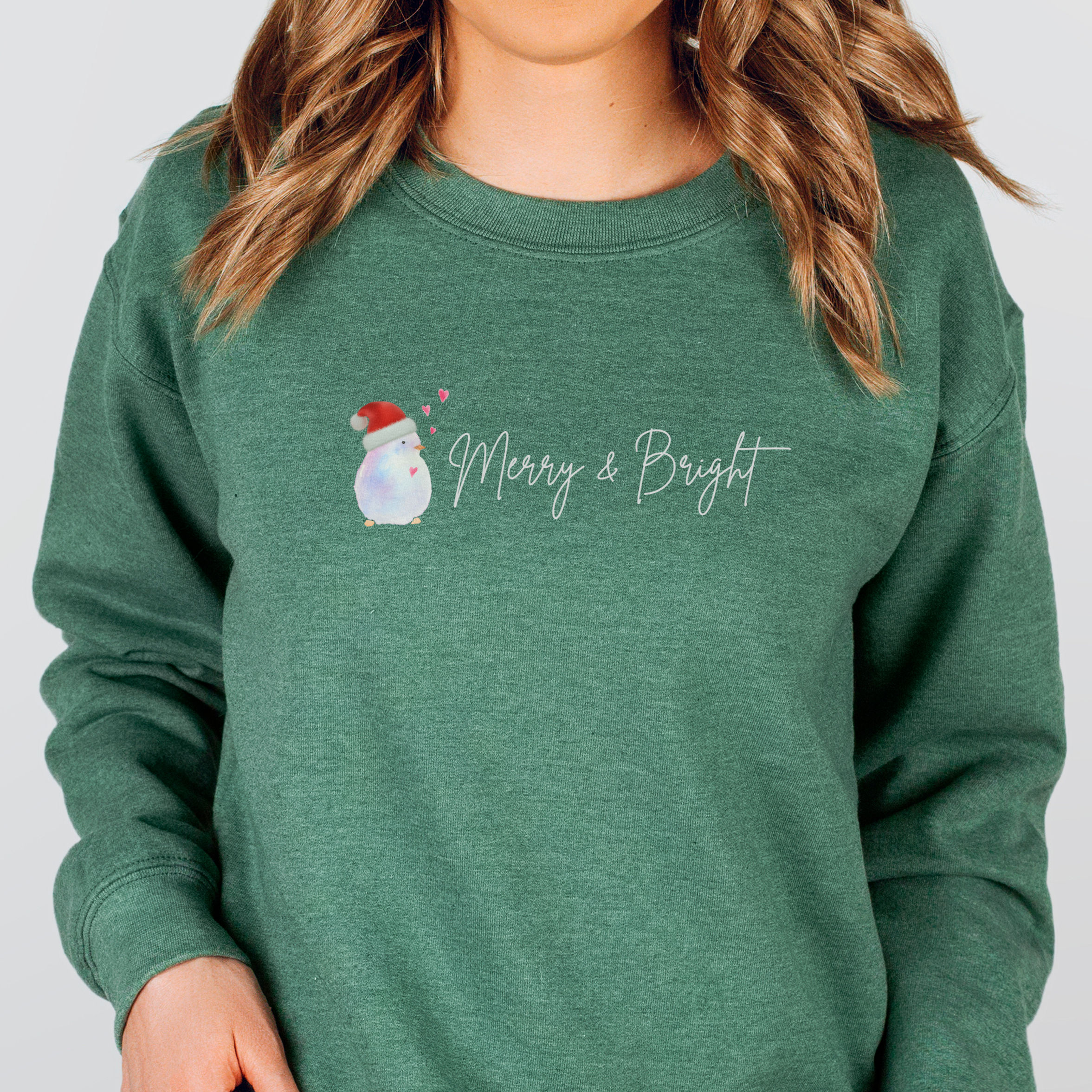 Merry & Bright Christmas Sweater - Heather Green