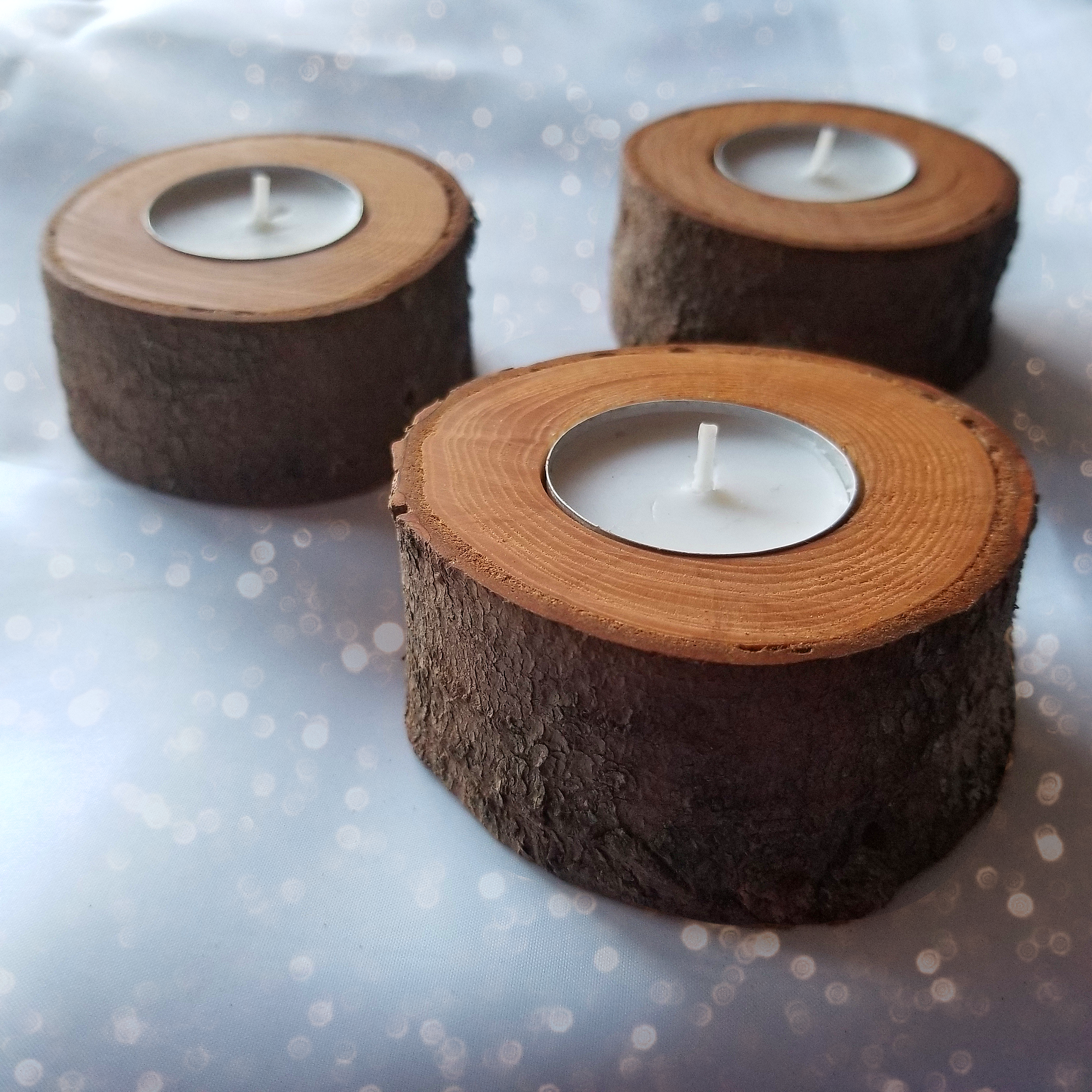 Set of 3 Wooden Tea Light Holders