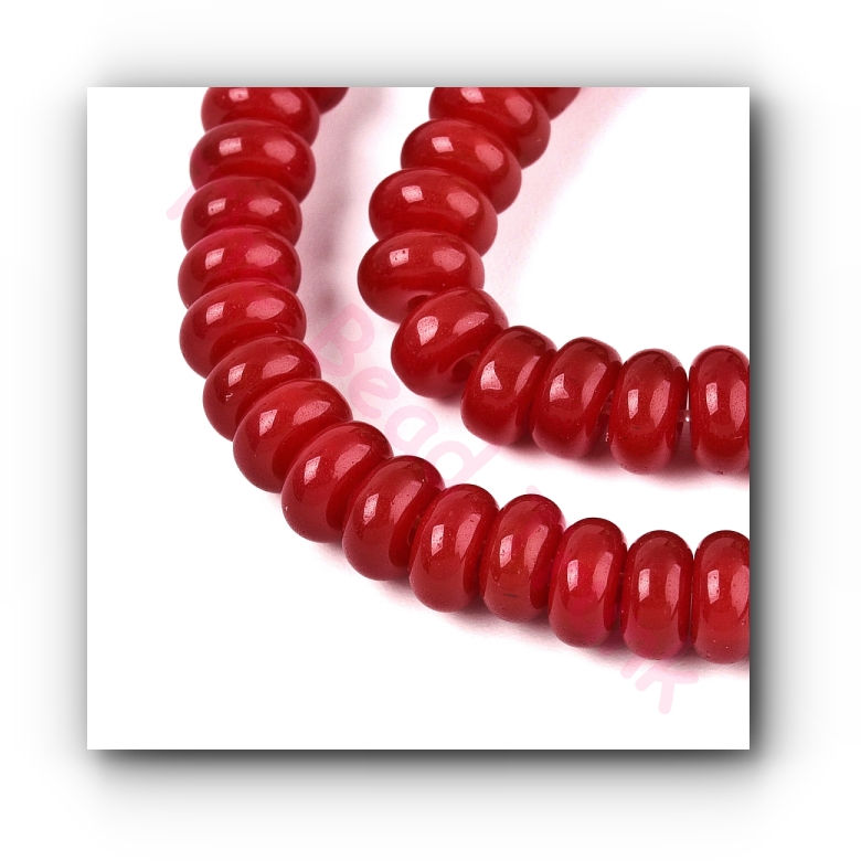8mm Scarlet Red Painted Opaque Rondelle Disc Glossy Glass Beads