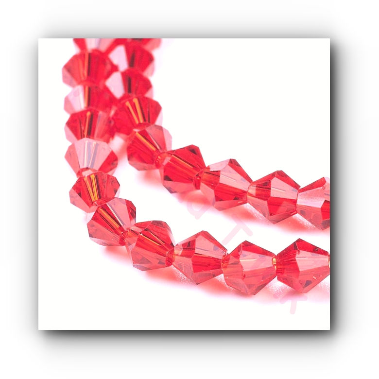 4mm Cherry Red Faceted Transparent Bicone Smooth Glossy Glass Beads