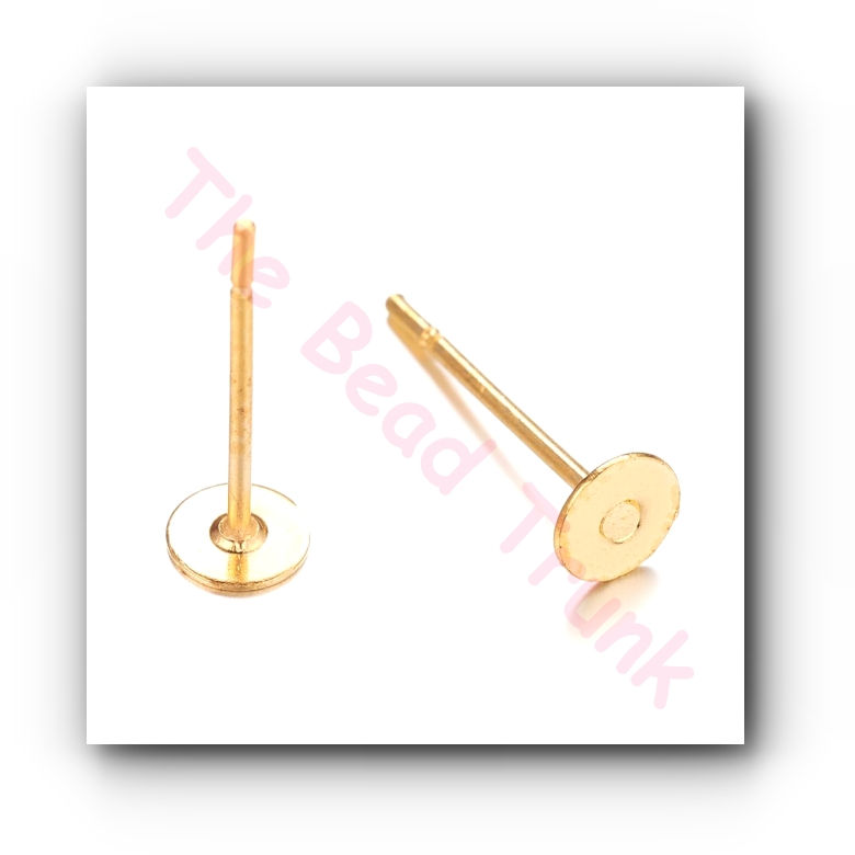 4mm Gold Plated Brass Flat Back Tray Post Stud Earrings
