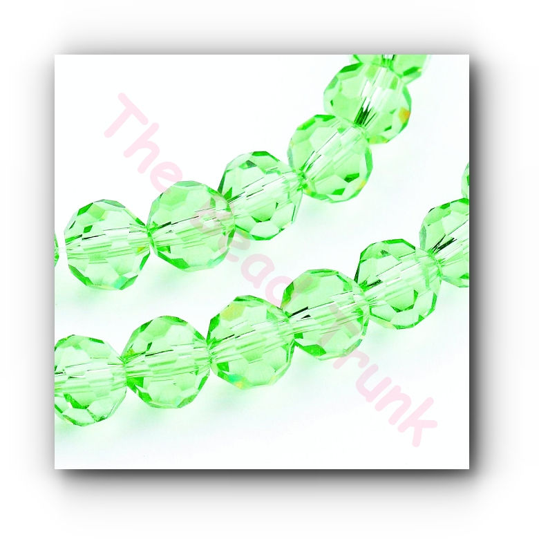 4mm Lime Green Faceted Transparent Round Glossy Glass Beads
