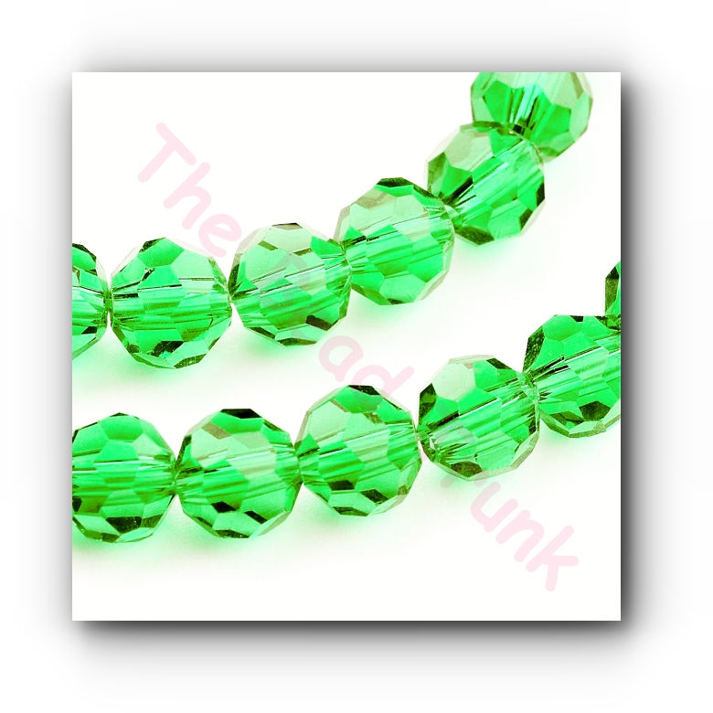 4mm Bright Green Faceted Transparent Round Glossy Glass Beads
