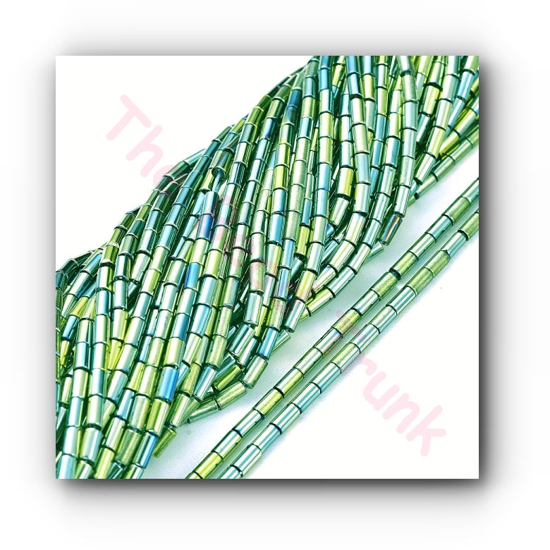 5mm Aqua Blue Gold Electroplated Metallic Opaque Glossy Tube Glass Beads