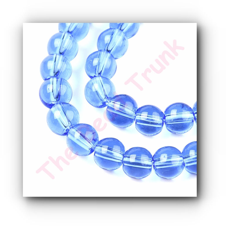6mm Country Blue Transparent Round Smooth Glossy Glass Beads