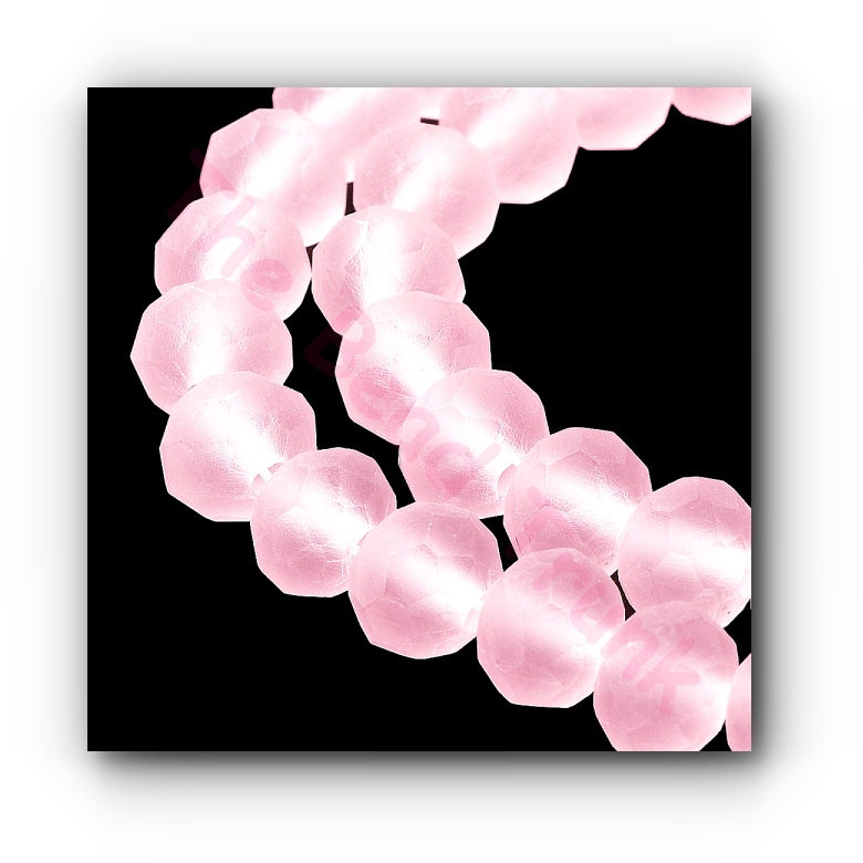 8mm Pastel Pink Frosted Faceted Transparent Rondelle Sea Glass Beads