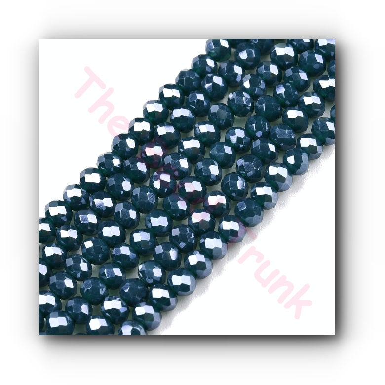 3mm Midnight Slate Blue AB Plated Opaque Glossy Faceted Rondelle Glass Beads