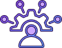 user icon beneath a gear with connected nodes
