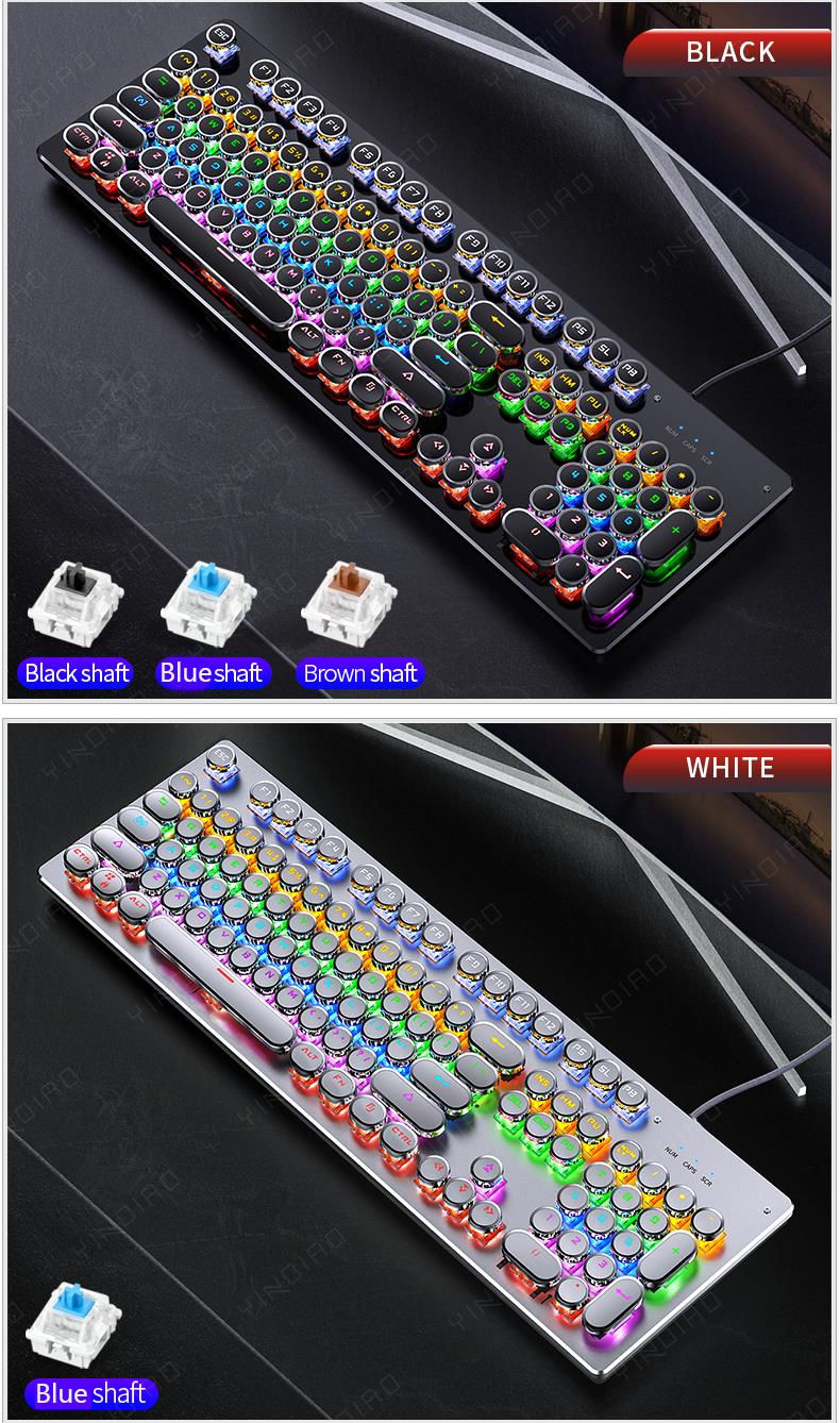 Thumbnail: Retro Punk Mechanical Keyboard Blue Black Brown Switch 104 Keys USB Wired Gaming