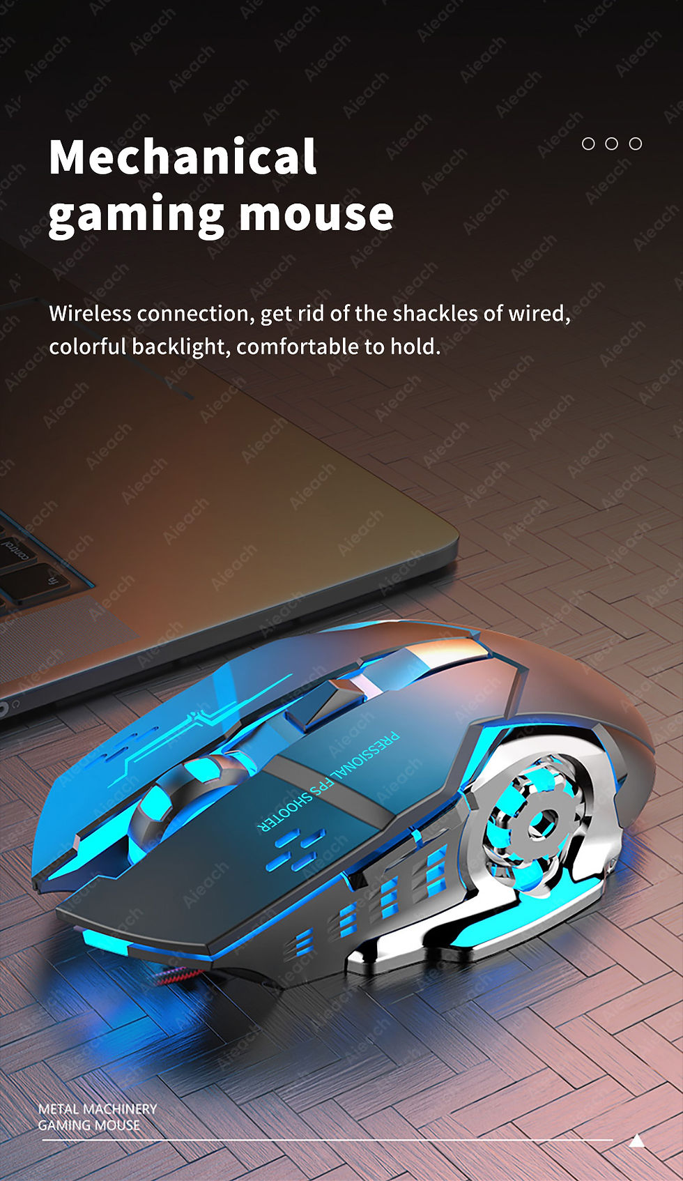 Thumbnail: AIEACH Bluetooth Mouse Gaming Computer Rechargeable Wireless Mouse USB Mechanica