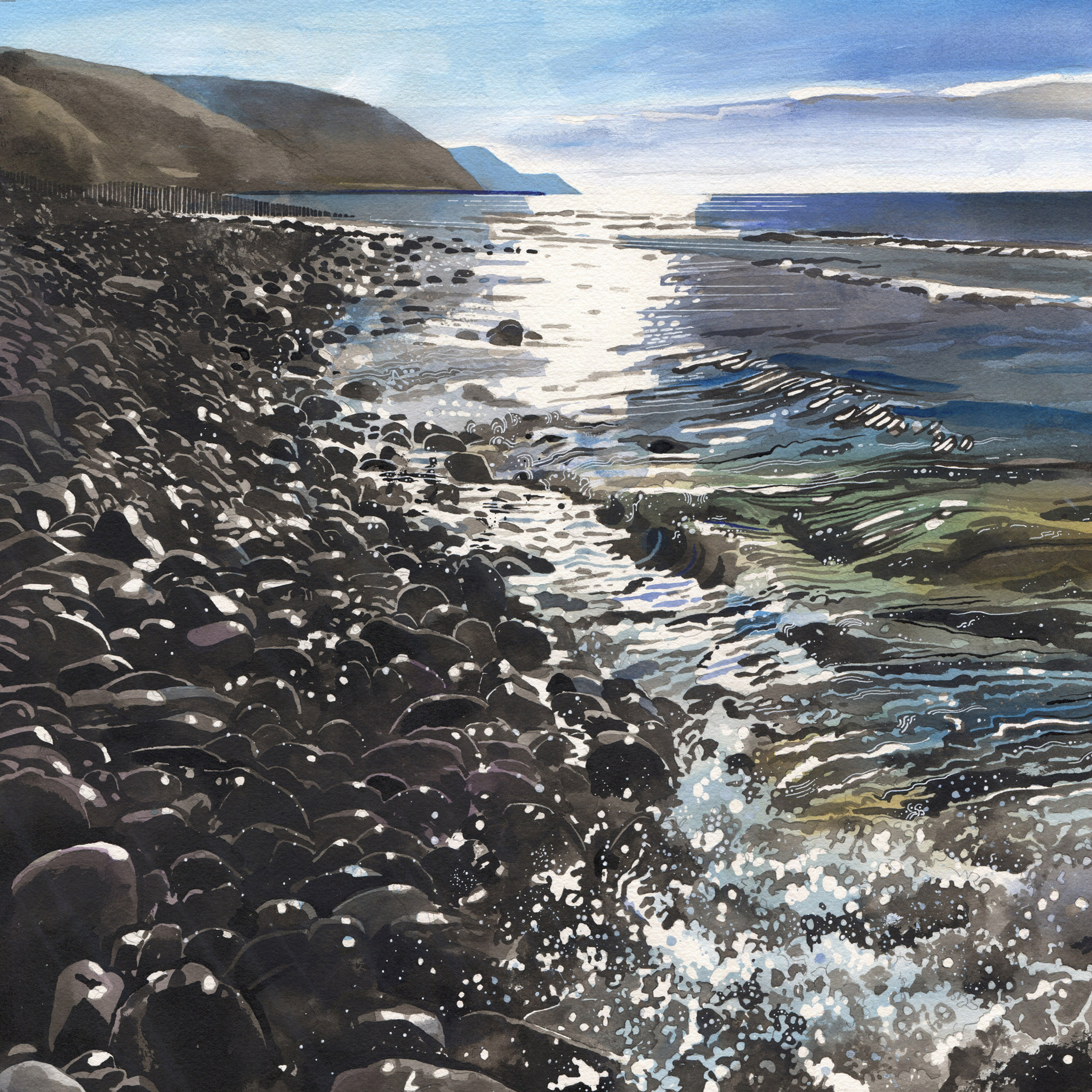 Bossington Beach - Somerset - Exmoor Print -  From an Original Painting By Leo