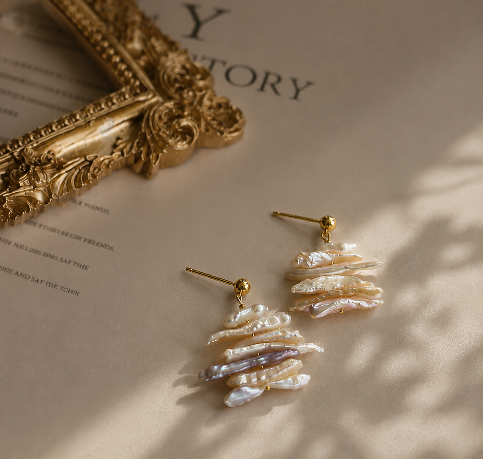 Stacked biwa pearl statement earrings