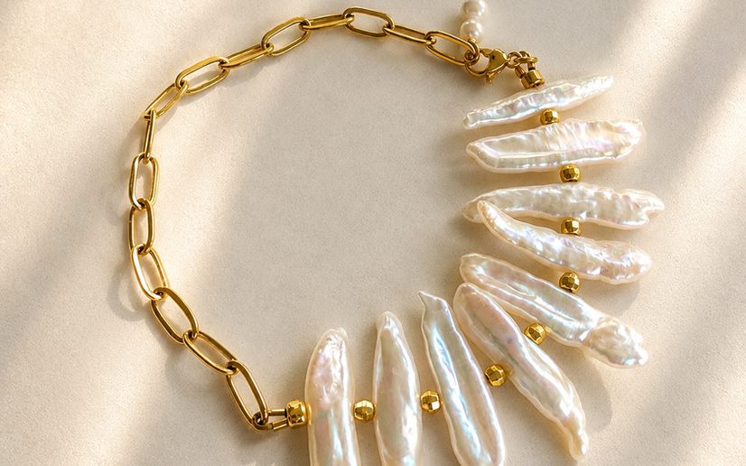 Fanlight — Biwa Pearl Bracelet, handmade by mooncord studio.