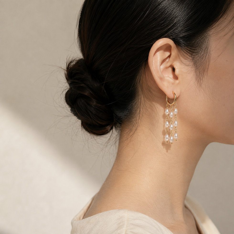 Sway tassel earrings shown at true size for freshwater pearl drop length reference