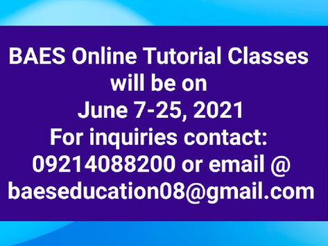 Online Tutorial Classes will be on June 7-25,2021