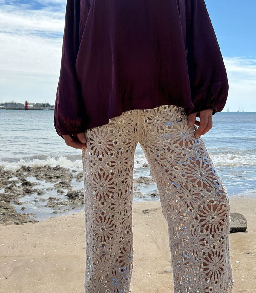 Pantalon en crochet sequin
