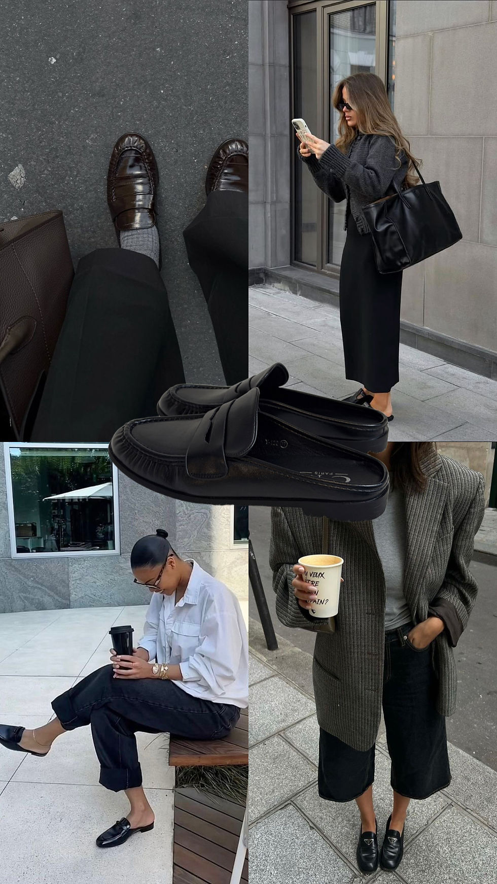 Personnes en tenues en jean variées, posant. Fond blanc. Détails : chemises, vestes, pantalons décontractés, lunettes, écharpe à motifs. Ambiance mode.