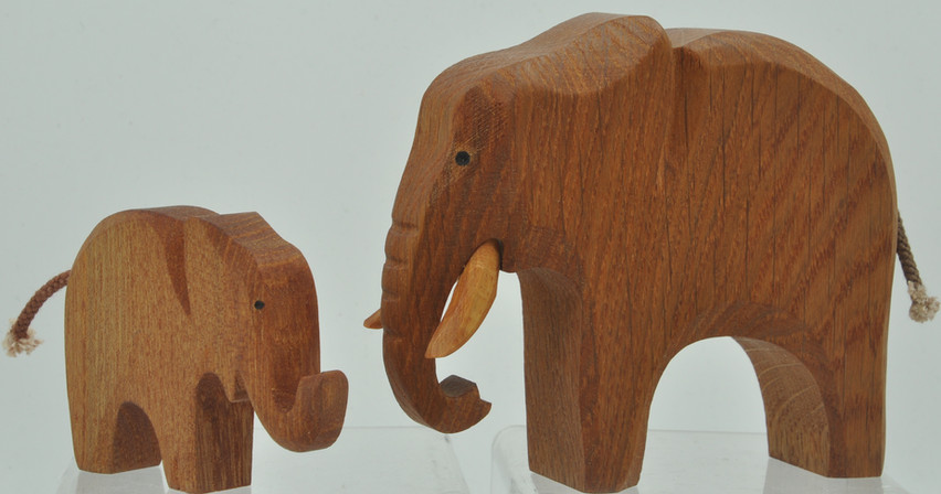 Holztiere Elefant mit Jungem