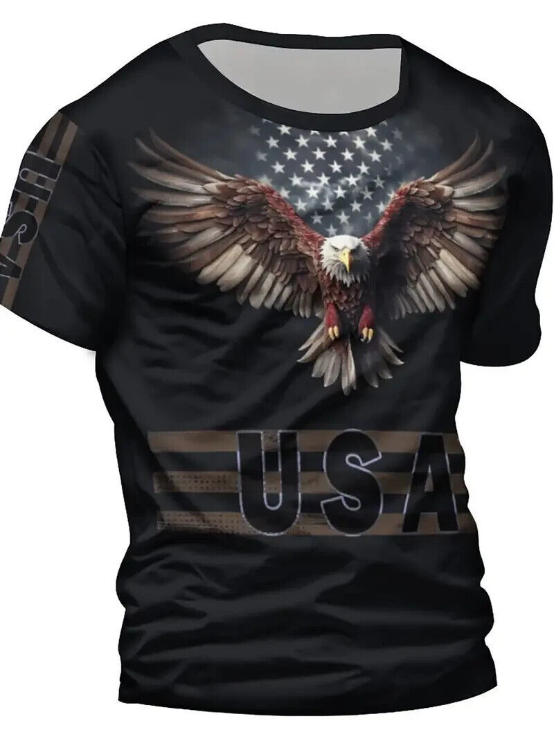 Stylish Eagle & Letter 3D Digital Pattern Print Men's Graphic T-shirt XL